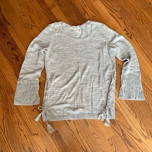 Tribal Jeans Lightweight Sweater - tassel tie sides and crocheted bell sleeves